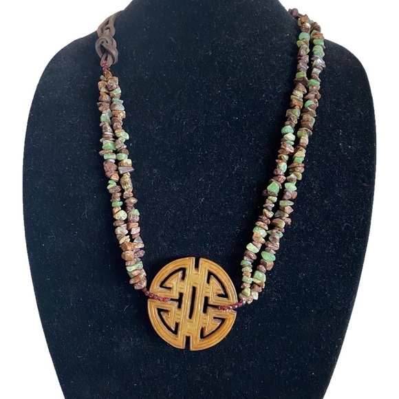 Brown Nephrite Jade Ornate Carved 2.25" Pendant Adjustable Statement Necklace - Picture 1 of 16